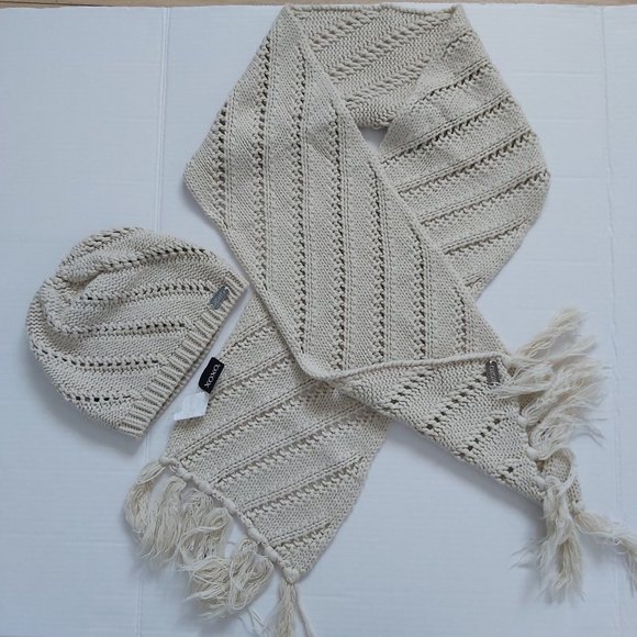 knitting bonnet and scarf with tossil pair by XOXO color beige, one size - Picture 3 of 6
